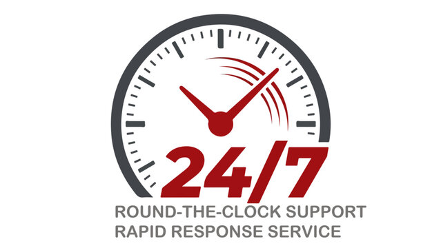 247 Support Clock Logo Vector, Round-the-Clock Rapid Response Service Design