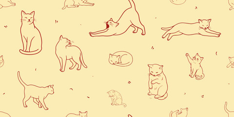 Red Cats Illustration on Yellow Background © Hiba