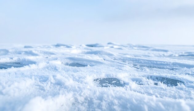 Frozen ocean waves in winter landscape.