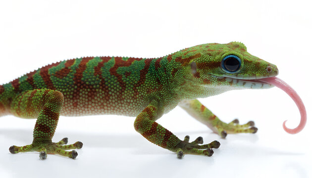 Green gecko lizard isolated on white background