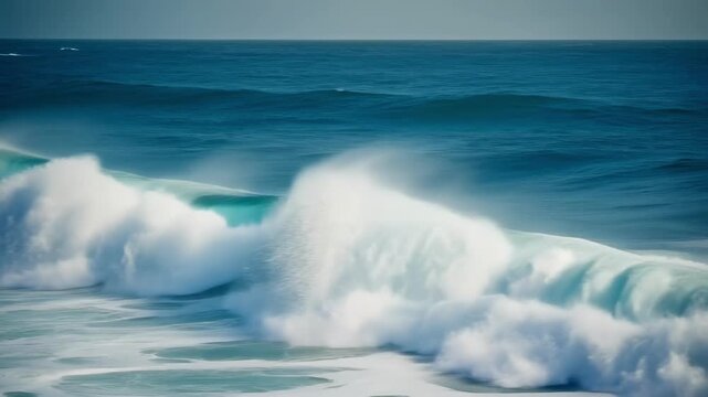 Powerful turquoise ocean wave cresting with white foam and spray