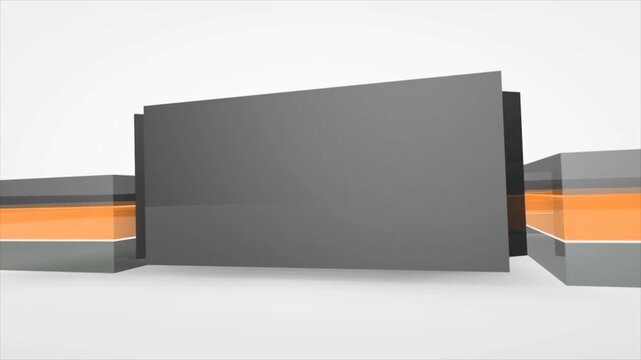 3D Modern Virtual News Studio Background with Green Screen Billboard Tracking Marker and Abstract Orange Geometry Lines