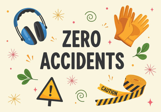 Zero Accidents Workplace Safety PPE Vector Flat Illustration Poster