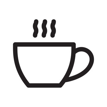 Black line drawing of a coffee cup with steam rising a simple icon on a white background mug caffeine