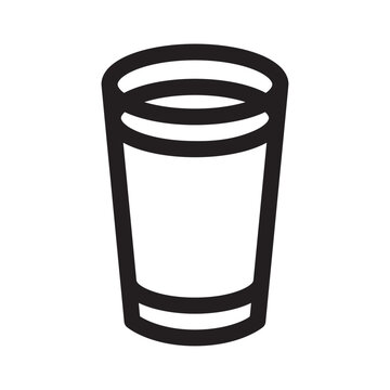 Glass tumbler icon a black and white flat pictogram with a cylindrical shape and a transparent background drinking beverage