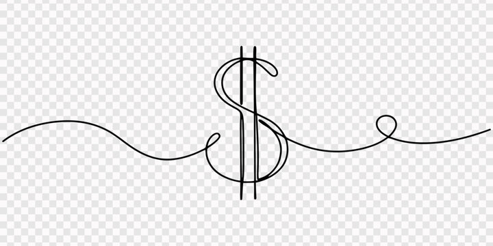 Dollar sign continuous one line art drawing of Money dollar linear symbol sketch vector illustration, Continuous single line drawing of a us dollar currency sign on white background, dollar logo.