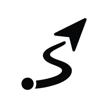 Curved arrow with circular point black silhouette icon on a transparent background for directional guidance bent pointing arrowhead symbol flat