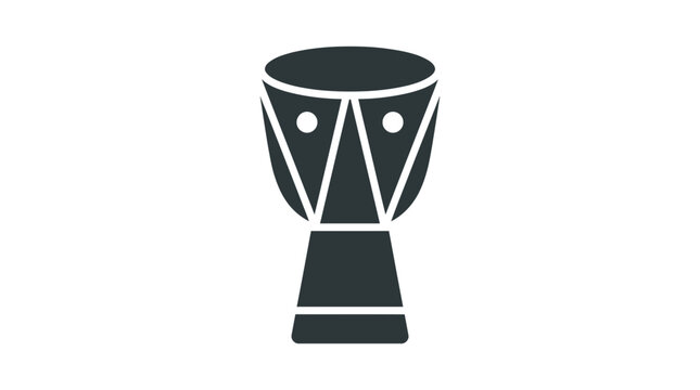 A dark, stylized illustration of a djembe drum, a goblet-shaped percussion instrument.