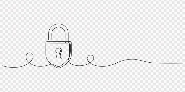 lock continuous one line drawing, One line drawing of closed padlock icon. Continuous line of privacy and protection symbol. Security concept. single line art vector illustration, Continuous line draw