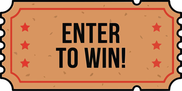 Vintage raffle ticket sign with Enter to Win message in orange retro style