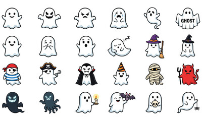 Obraz premium Halloween Character Set Ghosts Monsters and Cute Spooky Creatures Vector