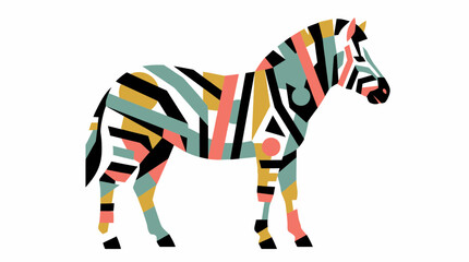 Naklejka premium A stylized zebra illustration features a geometric pattern of colorful stripes and shapes, creating a unique artistic representation.