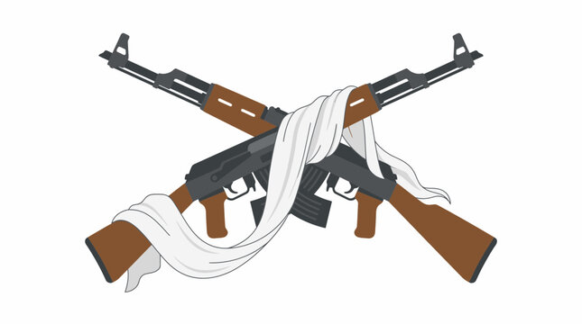 Two crossed rifles are draped with a white cloth, symbolizing a truce or surrender.