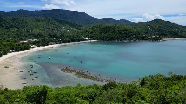 Drone Flying Up to Thong Nai Pan Bay Viewpoint, Koh Phangan, Thailand