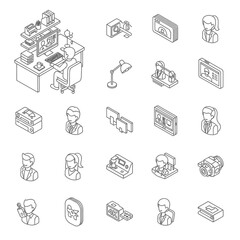 Fototapeta premium Isometric Icons Representing Office Work and Technology Concepts.