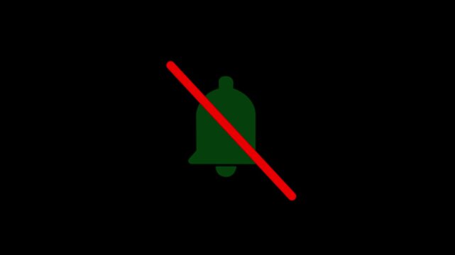Notification Off Bell Icon with Red Cross Line Isolated on Black Background 4k video.