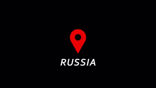 Russia country location pin animation in 4K animation with alpha channel. GPS tracking map pointer icon on transparent background russia country animation with location icon 