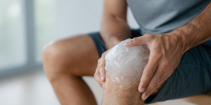 Man Icing Knee for Pain Relief After Injury or Workout