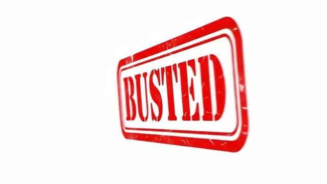 A weathered red rubber stamp featuring the word busted in bold capital letters