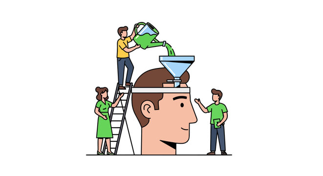 People pouring liquid into funnel on head.