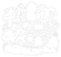 Obraz premium Minimalist tree outline vector set, architectural landscape plant silhouettes, collection of 6 thin line tree icons for site plans and diagrams