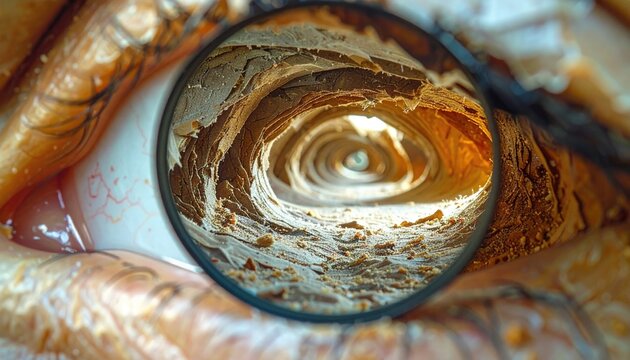 Magnifying lens reveals intricate tunnel-like structure in eye
