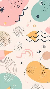 Pastel shapes and lines on a neutral background create a playful design
