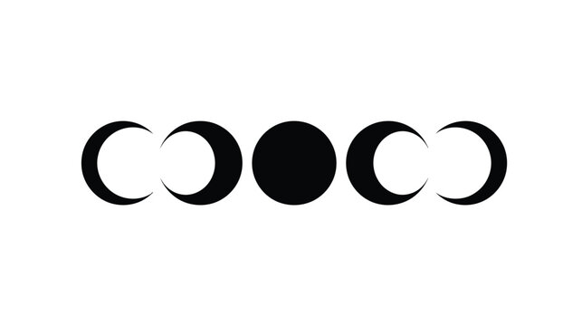 Moon phases display a horizontal sequence of celestial transitions ranging from a thin waxing crescent to a full dark circle and ending with a waning crescent against a clean white background area.