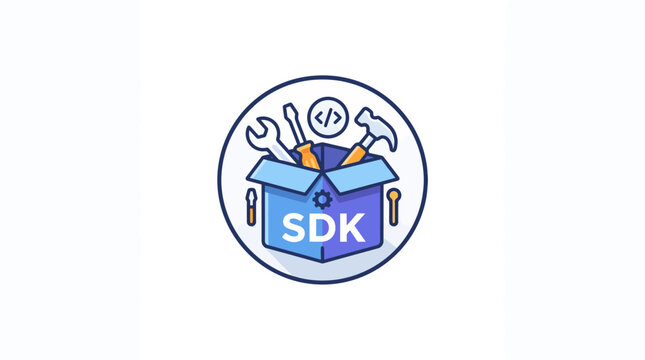 Software Development Kit SDK Box with Tools and Code Icon