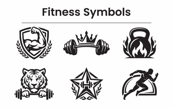 Fitness and Bodybuilding Vector Logo Badges with Tiger and Crown Concepts