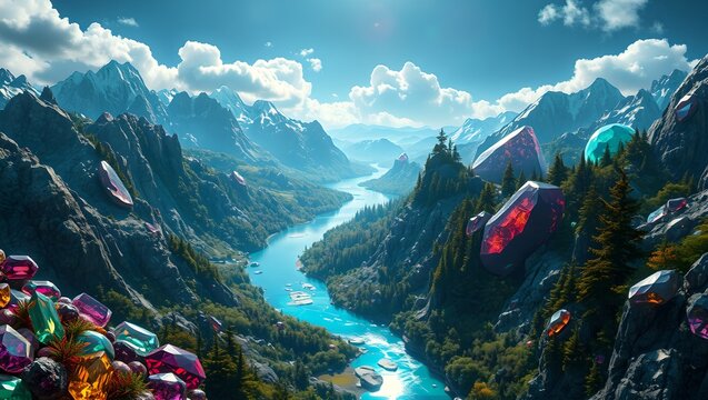 Fantasy Landscape of Polished Gemstones and Faceted Jewels - Luxurious Jewelscape Background