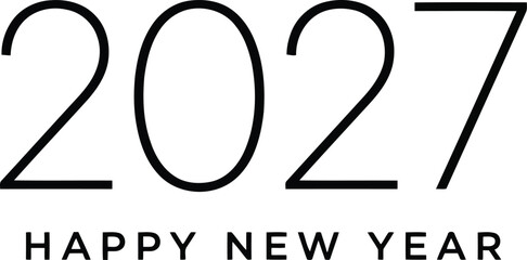 2027 Happy New Year minimalist black typography greeting on white background © SAIF820