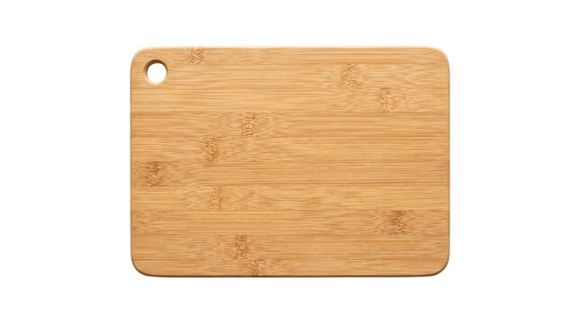 Bamboo cutting board with natural wood grain, rectangular wooden chopping board for kitchen food preparation, eco-friendly sustainable kitchenware isolated PNG with Transparent Background