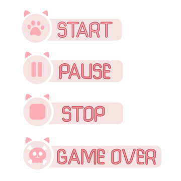 Pink cat game button set start pause stop game over