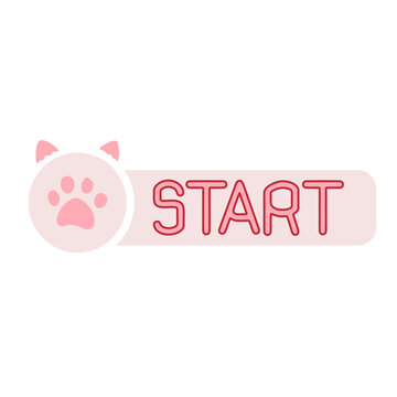 Pink cat paw start button game ui interface icon