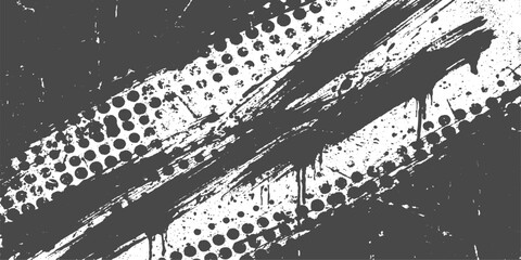 Obraz premium Black Halftone Grunge Stripe Background, distressed paint brush band with urban comic texture effect