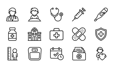 Fototapeta premium General Medical Healthcare Outline Icons for Hospital App and Clinic UI