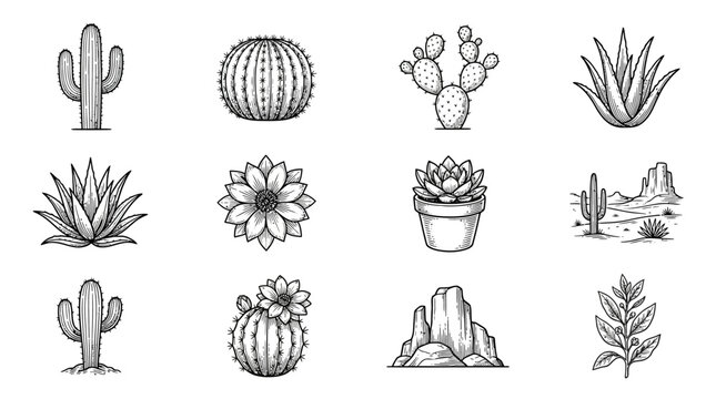 Cactus plants and succulents collection.