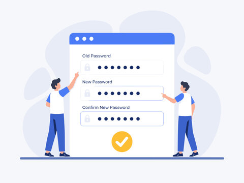 Password Security Illustration Concept, Updating Old Password to Maintain Better Account Protection, Oversized Update Form With Checkmark and User Renewing Existing Password, Flat Vector Illustration
