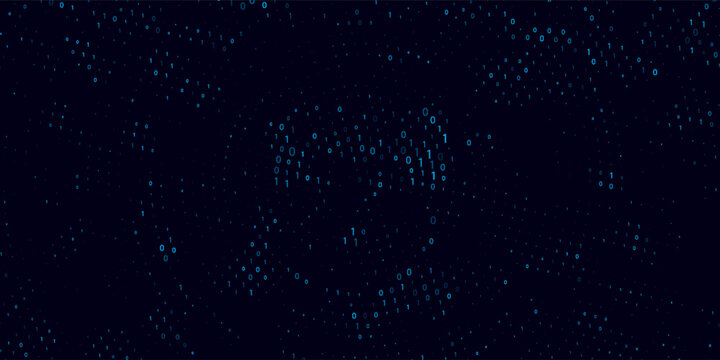 Blue Binary Data Software Programming Code Background. Random Parts of Program Code. Digital Data Technology Concept. 1 0 Machine Code. Random Binary Data Matrix Wide Vector Illustration.