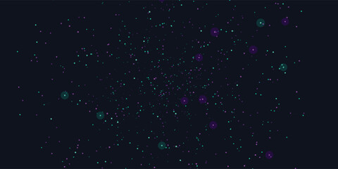 Abstract cosmic particles glowing in deep space featuring teal and purple lights on a dark background perfect for technology and science concepts © Ali