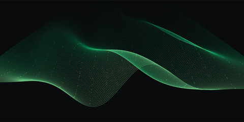 Dynamic abstract green wave pattern a glowing digital ribbon ideal for modern technology data or sound visualization backgrounds © Ali