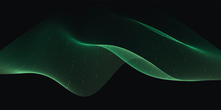 Dynamic abstract green wave pattern a glowing digital ribbon ideal for modern technology data or sound visualization backgrounds