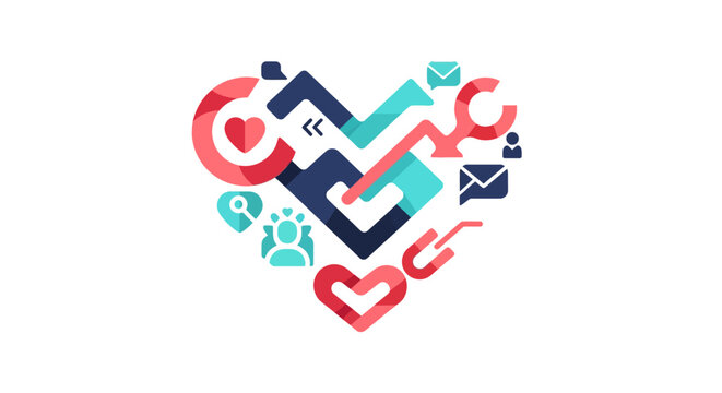 Colorful heart shaped social media icons.