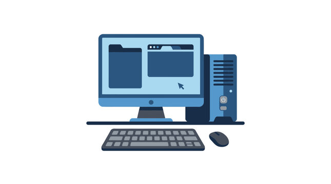 Modern computer setup with monitor, keyboard, mouse and desktop tower