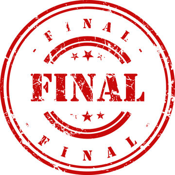 Distressed red rubber stamp with the word 'final' isolated on white