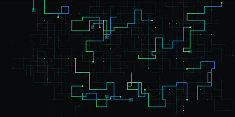 Fototapeta premium Abstract digital network background with glowing blue and green lines representing data flow and technology concepts