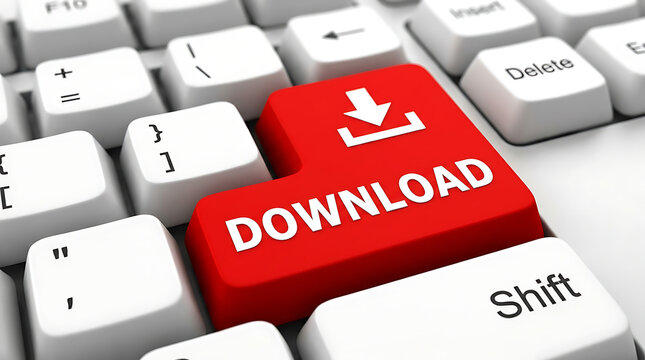 Download Keyboard Button &ndash; File Download, Digital Transfer and Cloud Storage Concept