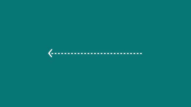Minimalist animated left arrow pointer with dashed line on teal background, for UI UX, and presentation,4k video.