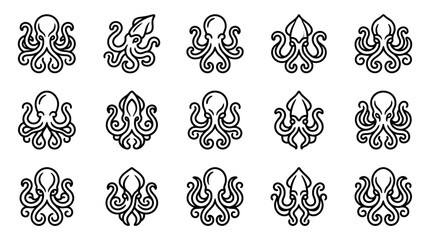 Black line art octopus designs. © miftah